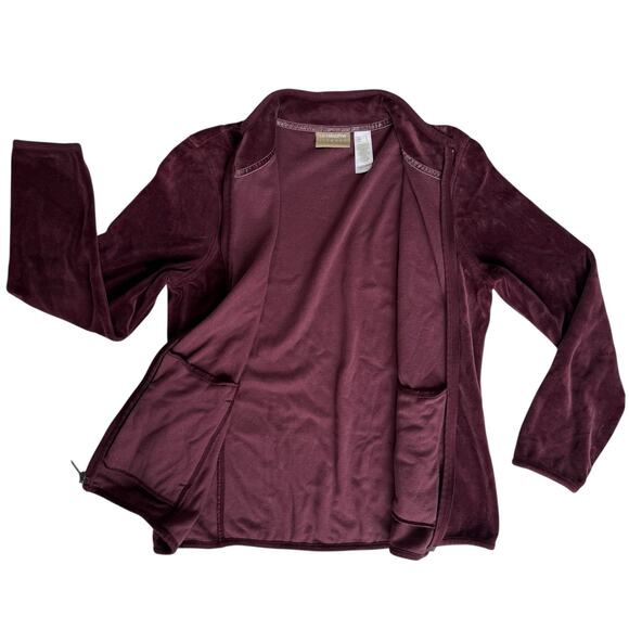 Vtg Y2K Velour Track Jogging Jacket Women's Med Burgundy 90s Full Zip Activewear - Picture 3 of 12